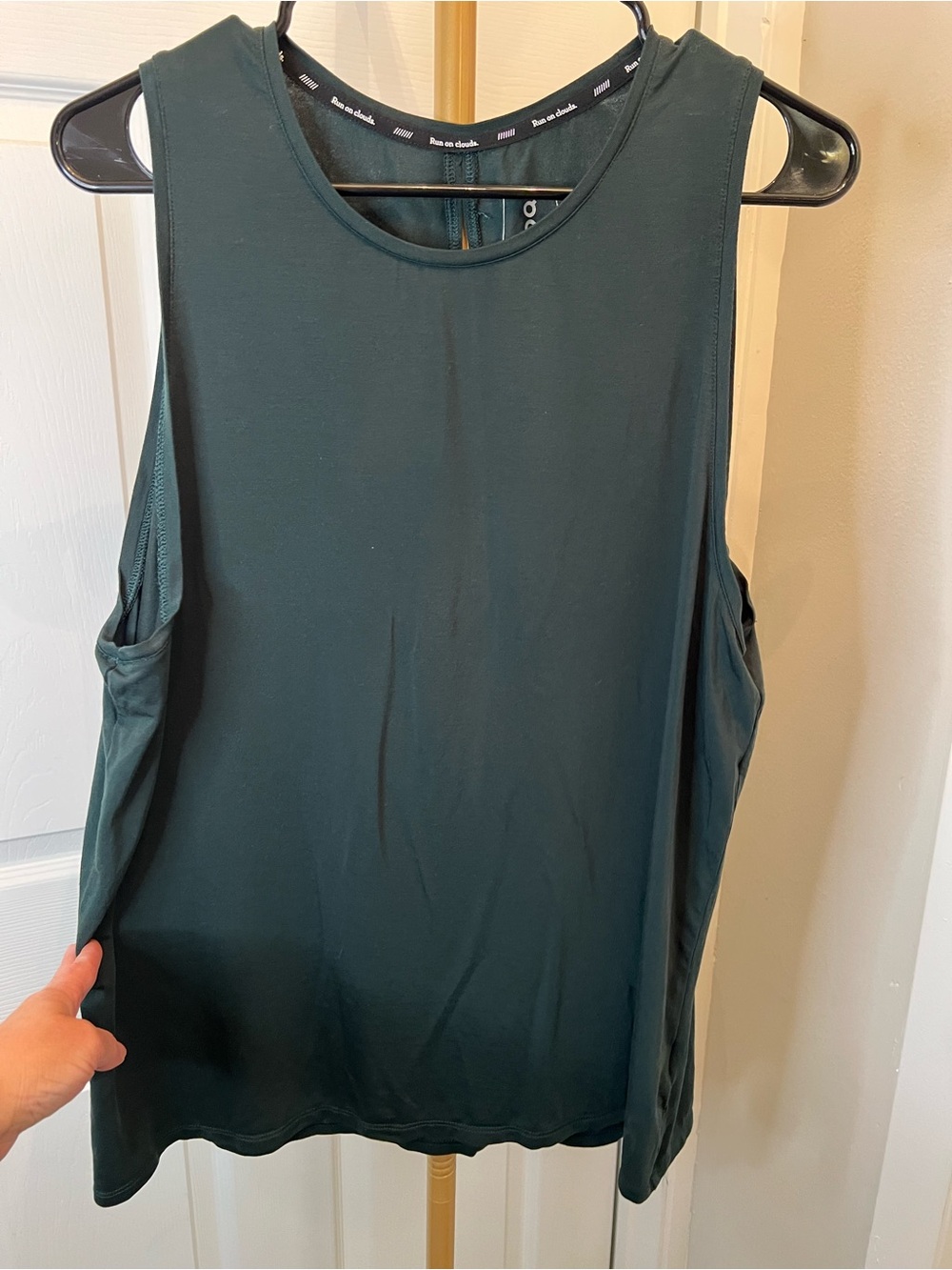 Women's Forest Green Performance Tank Top with open back.